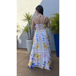 Vestido Midi Viscose Floral Azul Verde Amarelo Alças Finas Ajustáveis