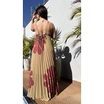 Vestido Flora Frente Única Plissado Verde Oliva Estampa Floral Marrom