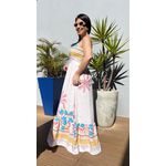 Vestido Gabi Off White com Estampa Floral Midi Copia