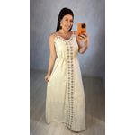 Vestido Boho Natural com Bordados Marrom Claro, Alças Ajustáveis e Decote V