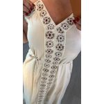 Vestido Boho Natural com Bordados Marrom Claro, Alças Ajustáveis e Decote V