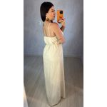 Vestido Boho Natural com Bordados Marrom Claro, Alças Ajustáveis e Decote V