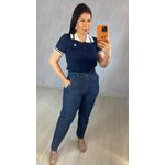 Blusa Gola Polo Feminina em Tricot Modal com Botões - AZUL MARINHO