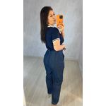 Blusa Gola Polo Feminina em Tricot Modal com Botões - AZUL MARINHO