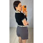 Blusa Gola Polo Feminina em Tricot Modal com Botões - PRETA