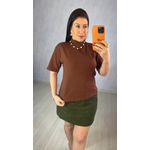 T-Shirt Feminina Gola Alta Essential em Algodão Premium - MARROM