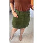 Saia Cotelê Verde Militar Feminina Curta com Bolsos e Zíper Frontal