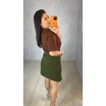 Saia Cotelê Verde Militar Feminina Curta com Bolsos e Zíper Frontal