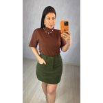 Saia Cotelê Verde Militar Feminina Curta com Bolsos e Zíper Frontal
