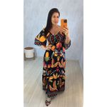VESTIDO MIDI DECOTE AJUSTAVEL - PRETO ESTAMPADO