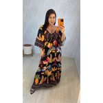 VESTIDO MIDI DECOTE AJUSTAVEL - PRETO ESTAMPADO