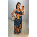 VESTIDO MIDI AZUL ESTAMPA TROPICAL
