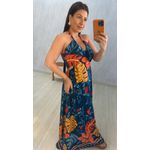 VESTIDO MIDI AZUL ESTAMPA TROPICAL