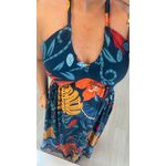 VESTIDO MIDI AZUL ESTAMPA TROPICAL