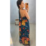 VESTIDO MIDI AZUL ESTAMPA TROPICAL