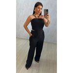 Macacão Angra Preto Frente Única com Detalhe em Concha Dourada