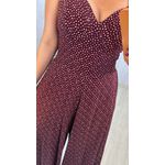 Macacão Marsala Pantacourt em Viscolinho com Estampa de Bolinhas