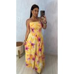 VESTIDO TOMARA QUE CAIA ESTAMPADO AMARELA