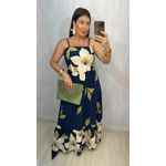 Vestido Gabi Azul Marinho Floral | Longo Leve Verão