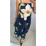 Vestido Gabi Azul Marinho Floral | Longo Leve Verão