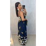 Vestido Gabi Azul Marinho Floral | Longo Leve Verão