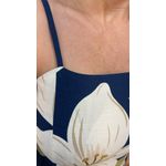 Vestido Gabi Azul Marinho Floral | Longo Leve Verão