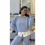 Blusa Biamar Em Ponto Margarida Com Detalhe Vazado Azul Horizonte 1009
