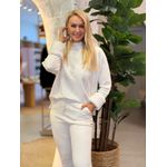 Blusa Biamar Alongada Com Pele Fake E Gola Média Off White 0801 