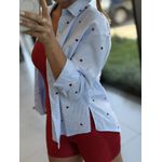 Camisa Biamar Bordada Com Fendas Laterais Azul E Branco 1301