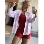 Camisa Biamar Bordada Com Fendas Laterais Rosa E Branco 1301 