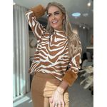 Blusa Biamar Animal Print Com Punho De Pele Caramelo 