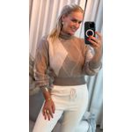 Blusa Biamar Fio Pluma Gola Alta Geométrica Marrom 