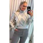 Blusa Biamar Fio Pluma Gola Alta Geométrica Cinza Medio 