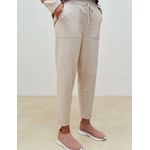 Calça De Tricô Com Barra Italiana Bege Mescla 
