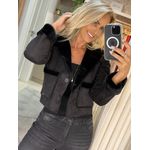 Casaco De Tricô Com Suede E Pele Preto 