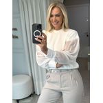 Blusa Abenção De Tricô Com Manga Em Tule Off White 