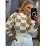 Blusa Biamar Quadriculada Em fio Pluma Off White 