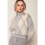 Blusa Biamar Fio Pluma Gola Alta Geométrica Cinza Medio 