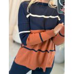 Blusa Alongada Listrada Caramelo e Marinho 