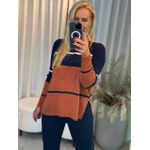 Blusa Alongada Listrada Caramelo e Marinho 