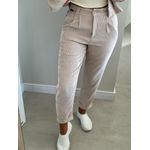 Calça Biamar De Veludo Com Barra Italiana Bege Claro