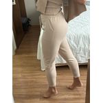 Calça De Tricô Com Barra Italiana Bege Café Com Leite