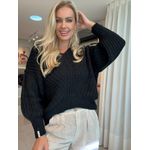 Blusa Biamar Com Gola V e Toque de Fio Pluma Preto 02/05 