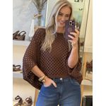 Blusa Le Bongã Ampla Com Pontos Vazados Marrom 2609
