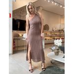Vestido Le Bongã Tricô Longo De Um Ombro Só Vazado Marrom 0110