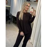 Blusa Alongada Em Algodão Marrom 1007