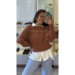 Blusa Biamar Em Ponto Margarida Com Detalhe Vazado Mocha Mousse 1009
