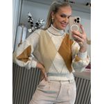 Blusa Biamar Geométrica Gola Alta Bege Claro 2306