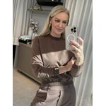 Blusa Biamar De Moletom Com Trico Na Barra, Punhos e Ombro Marrom 2706