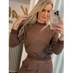Blusa Biamar De Moletom Com Trico Na Barra, Punhos e Ombro Marrom 2706